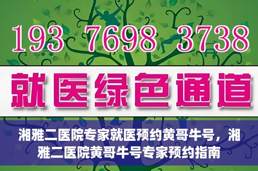 湘雅二医院专家就医预约黄哥牛号，湘雅二医院黄哥牛号专家预约指南