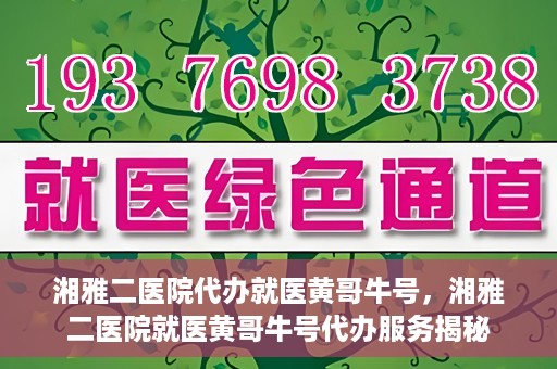 湘雅二医院代办就医黄哥牛号，湘雅二医院就医黄哥牛号代办服务揭秘