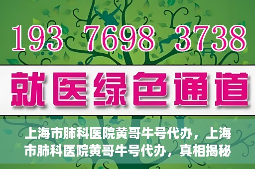 上海市肺科医院黄哥牛号代办，上海市肺科医院黄哥牛号代办，真相揭秘与深度解读